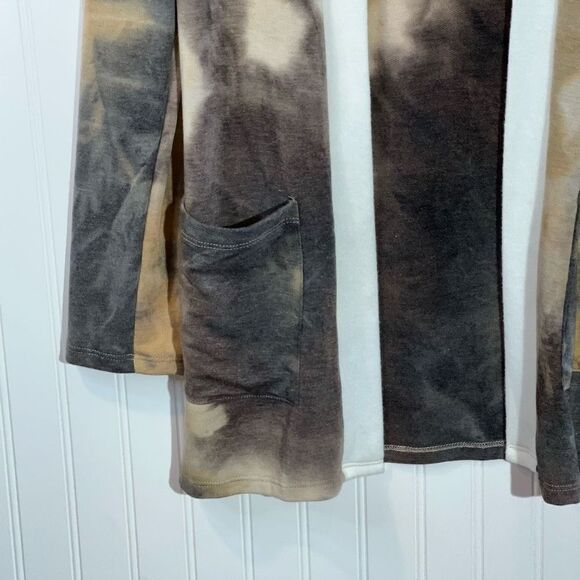 Open Front Tie Dyed Cardigan With Cream Trim Women Medium Brown Classic Workwear - Picture 3 of 10